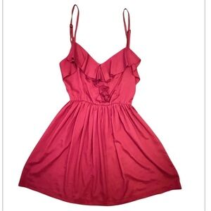 Eight Sixty Y2K Dark Pink Ruffle Mini Spaghetti Strap V-neck Dress Size Small
